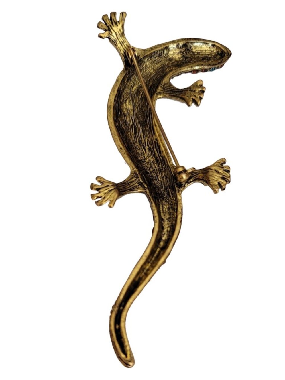 Gold Tone Rhinestone Gecko, Lizard Brooch, Pin - Picture 2 of 5